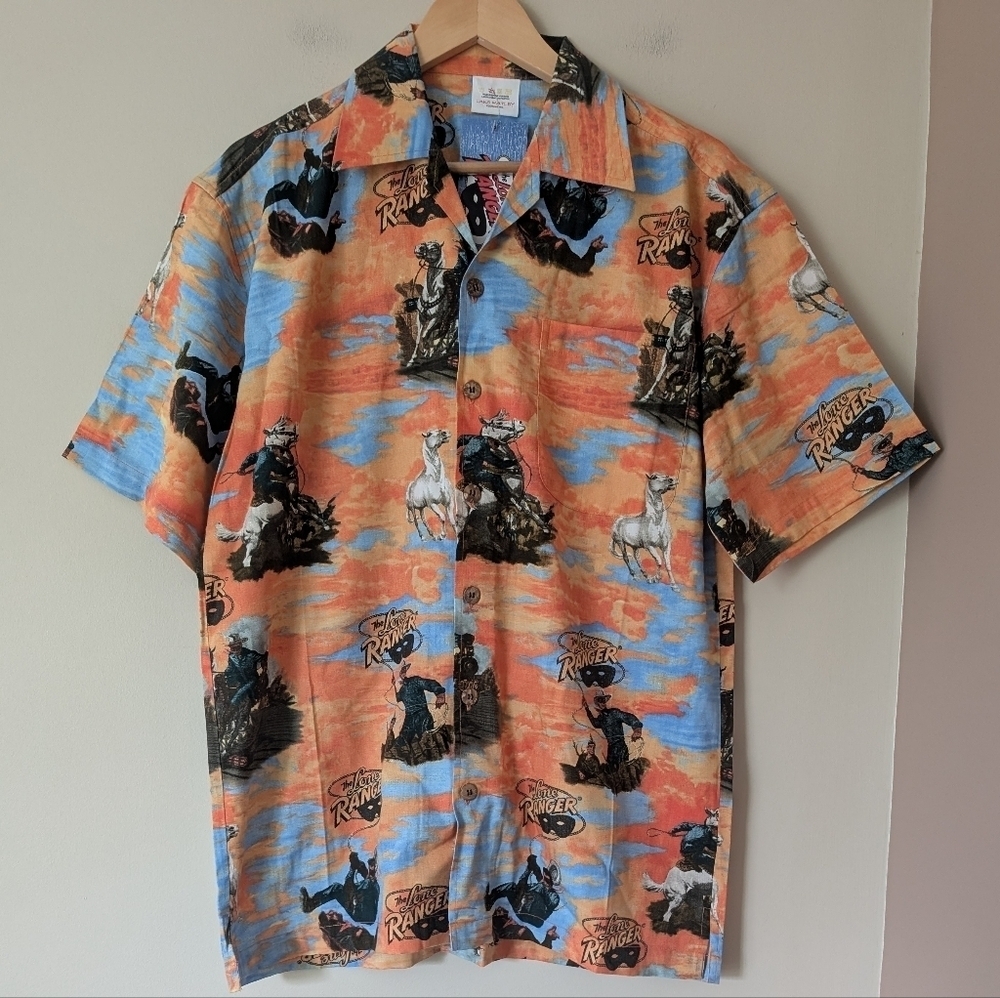 Vintage Lone Ranger Men's Western Button Down Cowboy Short Sleeve Hawaiian Shirt